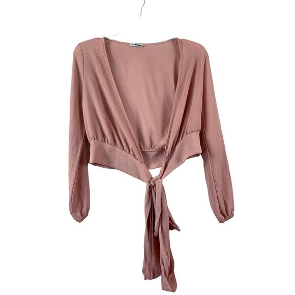 Fashion Nova Tops - Fashion Nova Women's Light Pink Crop Wrap Top